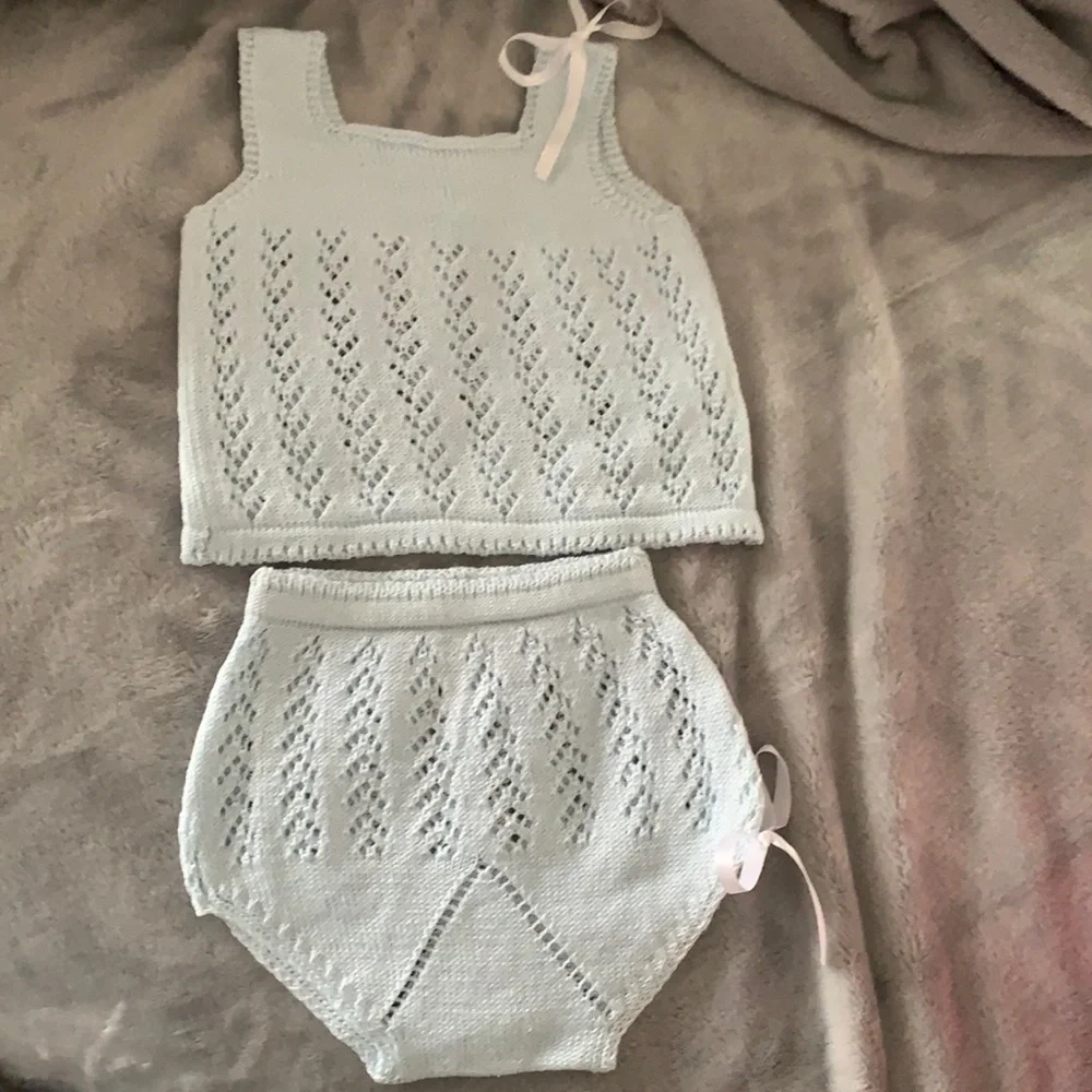 New born hand knitted camisole and diaper cover set